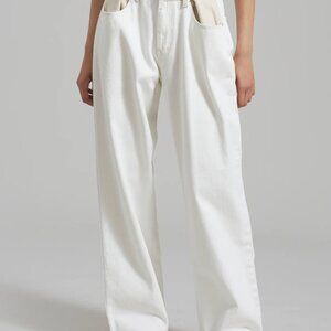 The Frankie Shop Hayla Contrast Denim Pants - Off White/Beige - M/L